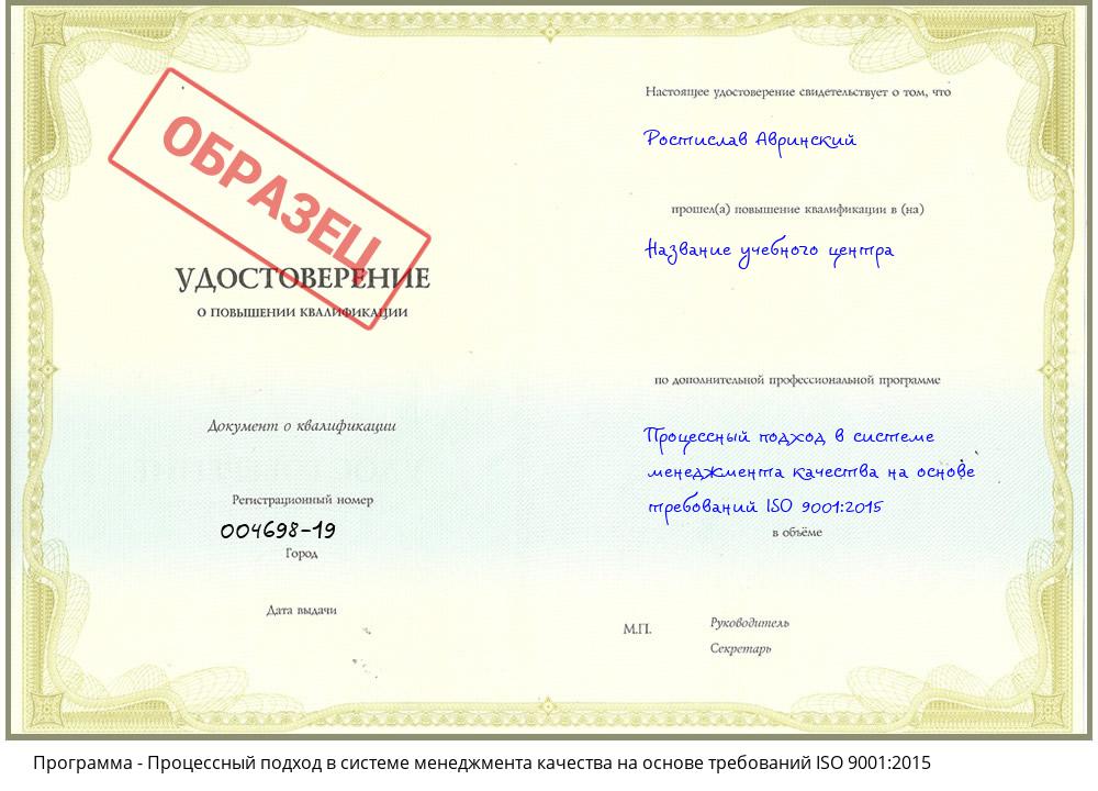 Процессный подход в системе менеджмента качества на основе требований ISO 9001:2015 Узловая