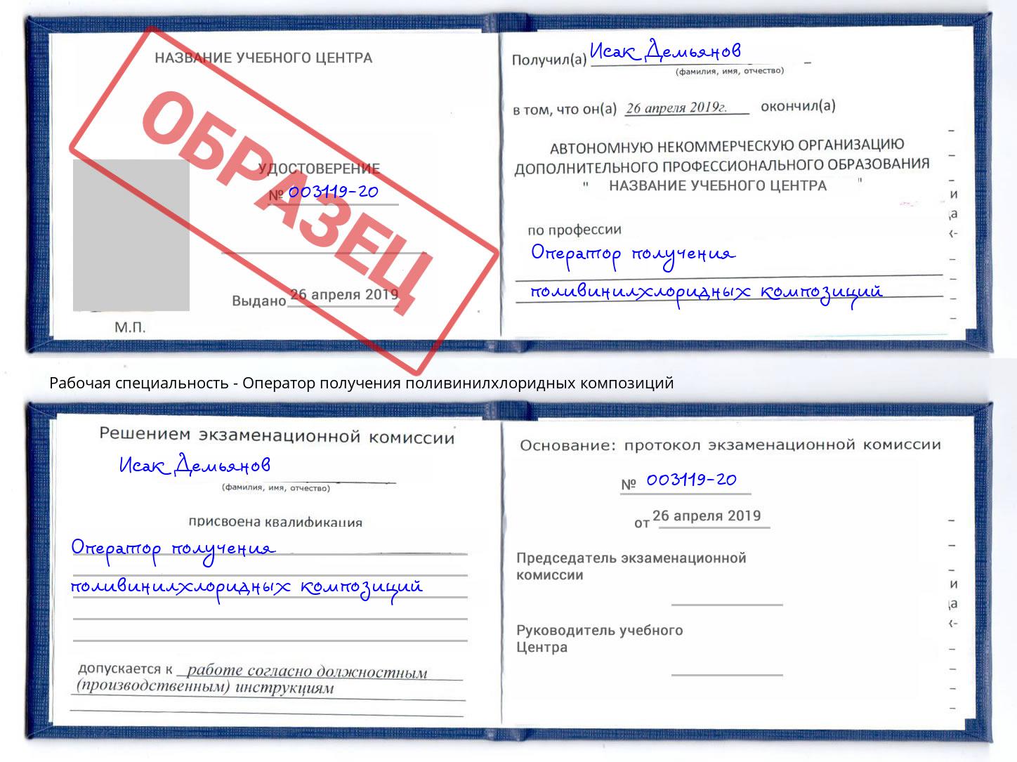 Оператор получения поливинилхлоридных композиций Узловая