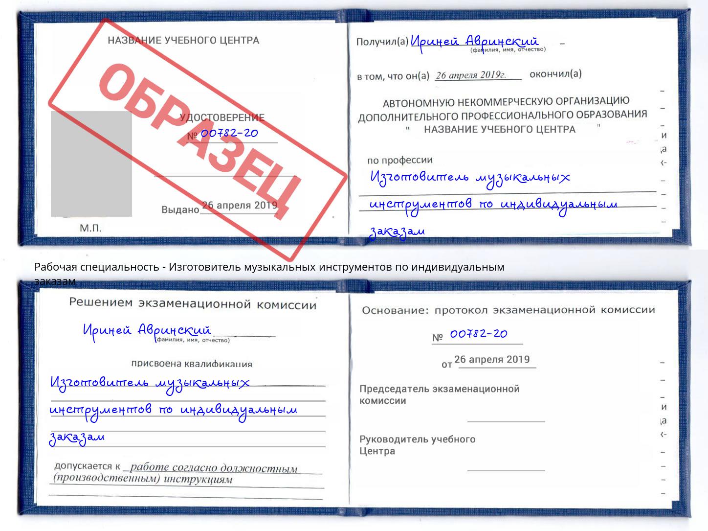 Изготовитель музыкальных инструментов по индивидуальным заказам Узловая