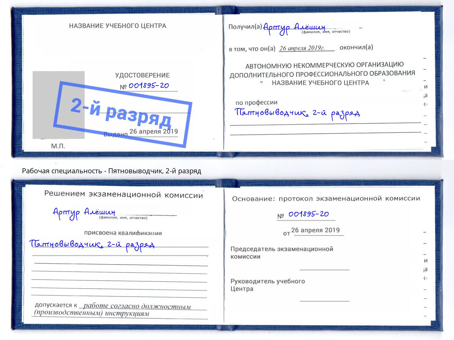 корочка 2-й разряд Пятновыводчик Узловая