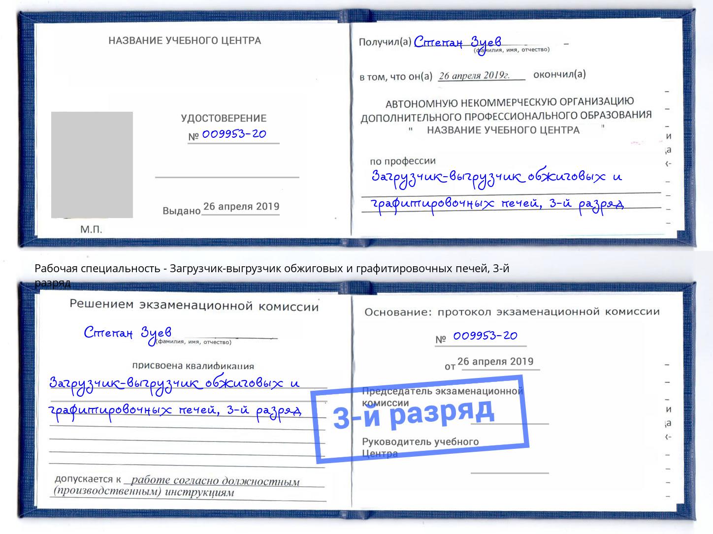 корочка 3-й разряд Загрузчик-выгрузчик обжиговых и графитировочных печей Узловая