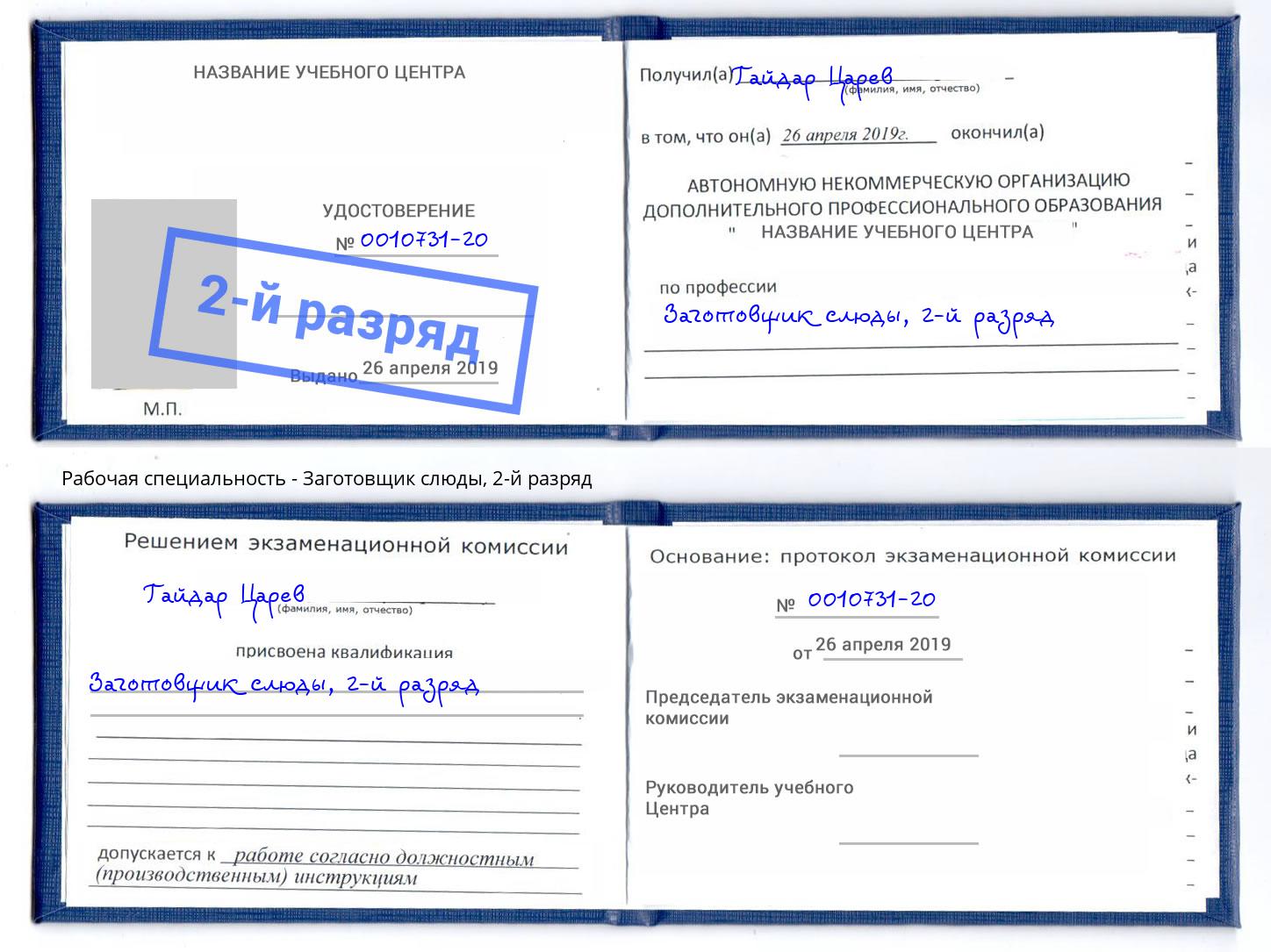 корочка 2-й разряд Заготовщик слюды Узловая