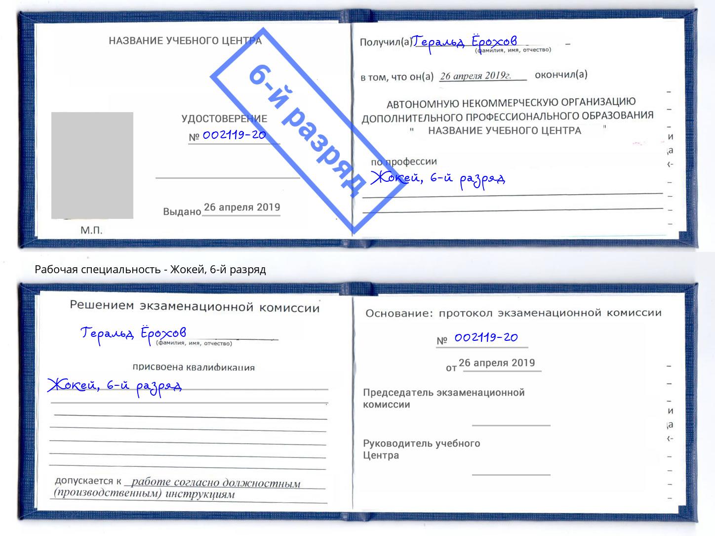 корочка 6-й разряд Жокей Узловая