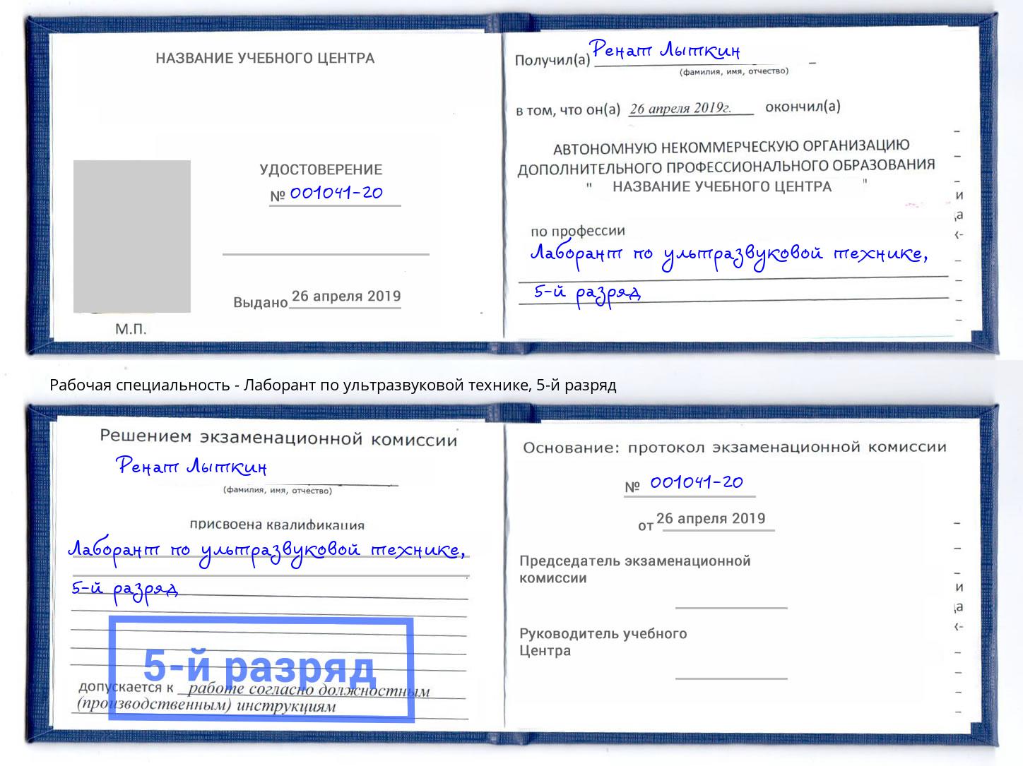корочка 5-й разряд Лаборант по ультразвуковой технике Узловая
